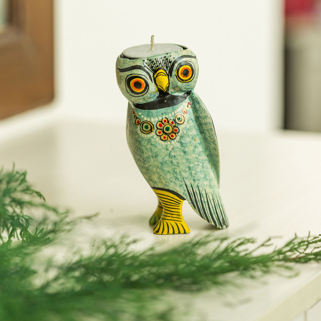 Buy ExclusiveLane Handmade & HandPainted Owl TeaLight Holder In Wood