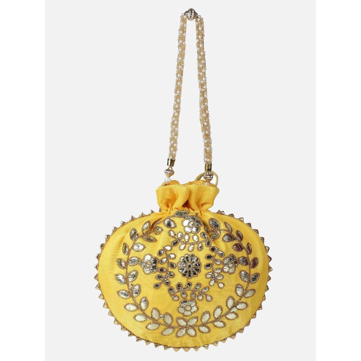 Aditi Wasan Hand Embroidered White and Gold Embellished Potli