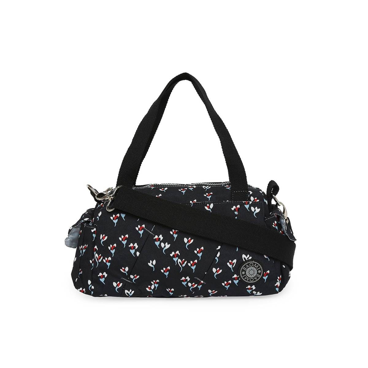 Baomi Crinkle Range Black Floral Color Soft Case Nylon Handbag - Ba-9080021009