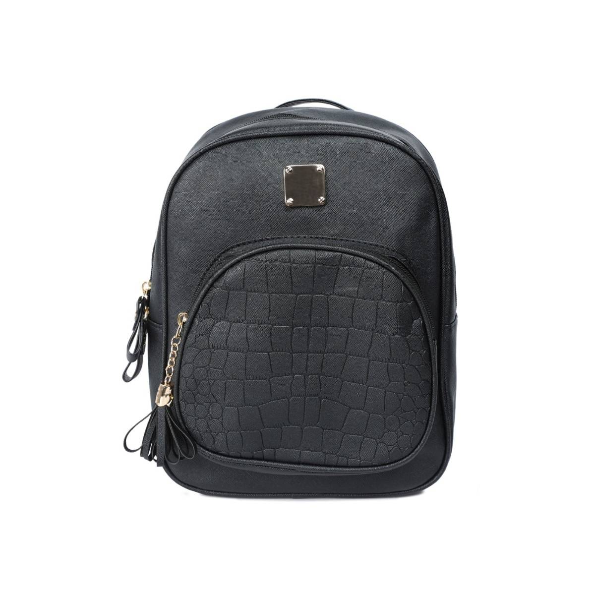 London Rag Black Croc Textured Mini Backpack