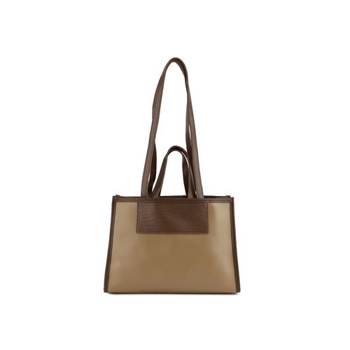 London Rag Camel Wavy Patch Color Block Tote Bag
