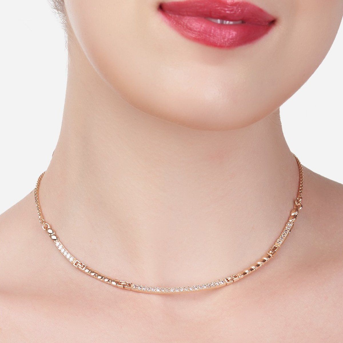 Zaveri Pearls Rose Gold Contemporary Cubic Zirconia Sleek Necklace-ZPFK15265: Buy Zaveri Pearls Rose Gold Contemporary Cubic Zirconia Sleek Necklace-ZPFK15265 at Price in India | Nykaa