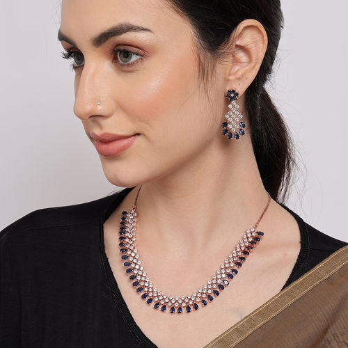 SOHI Gold Plated White Blue AD Studded Designer Jewellery (Set of 2)