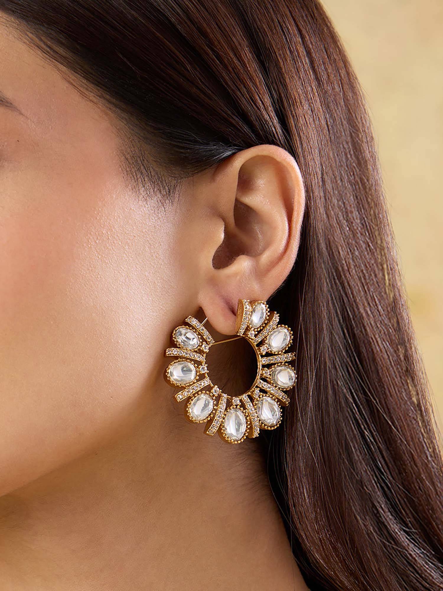 Indinoor Kundan Front Back Hoop Earrings