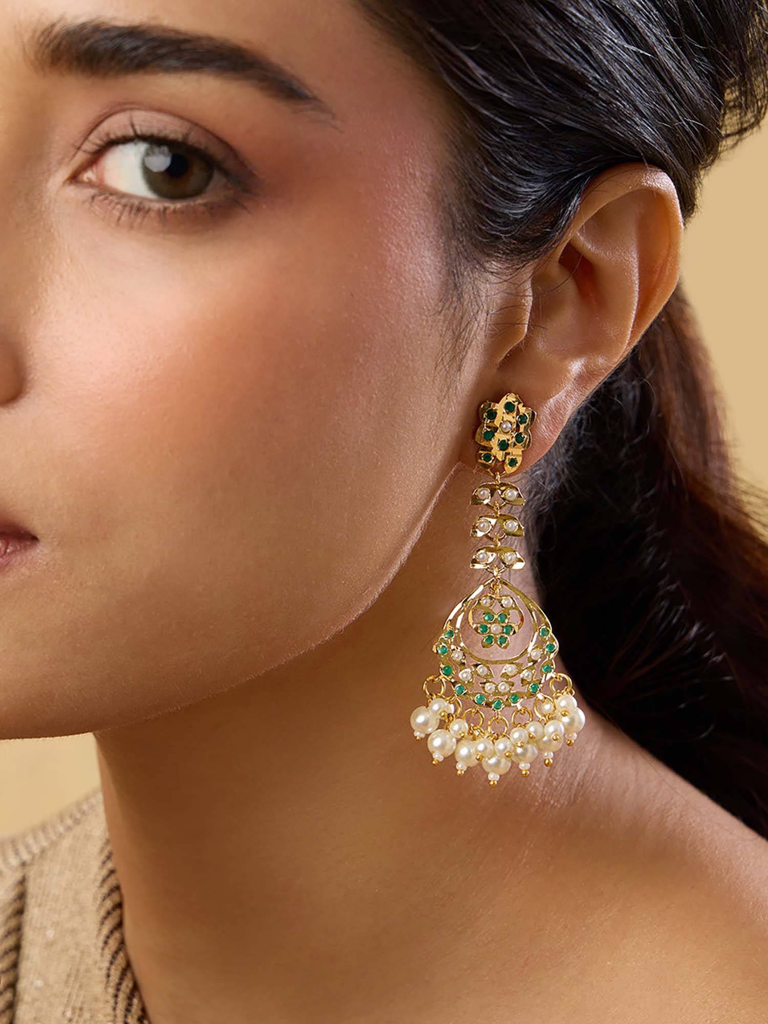 Indinoor Jadau Chandelier Earrings