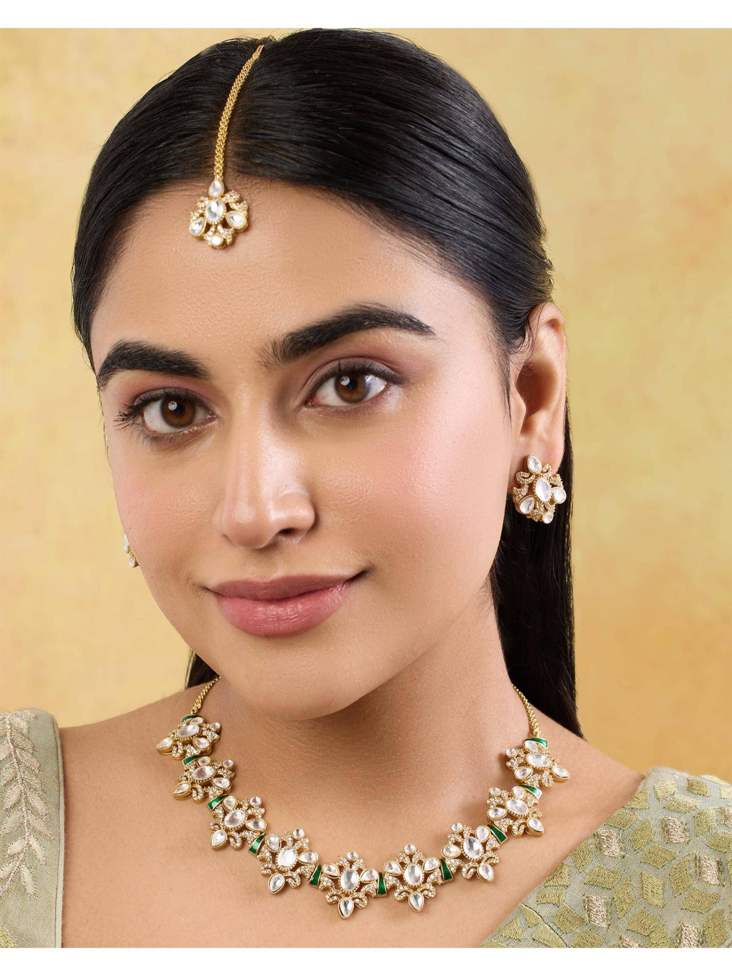 Indinoor Gondika Kundan Polki Necklace Set