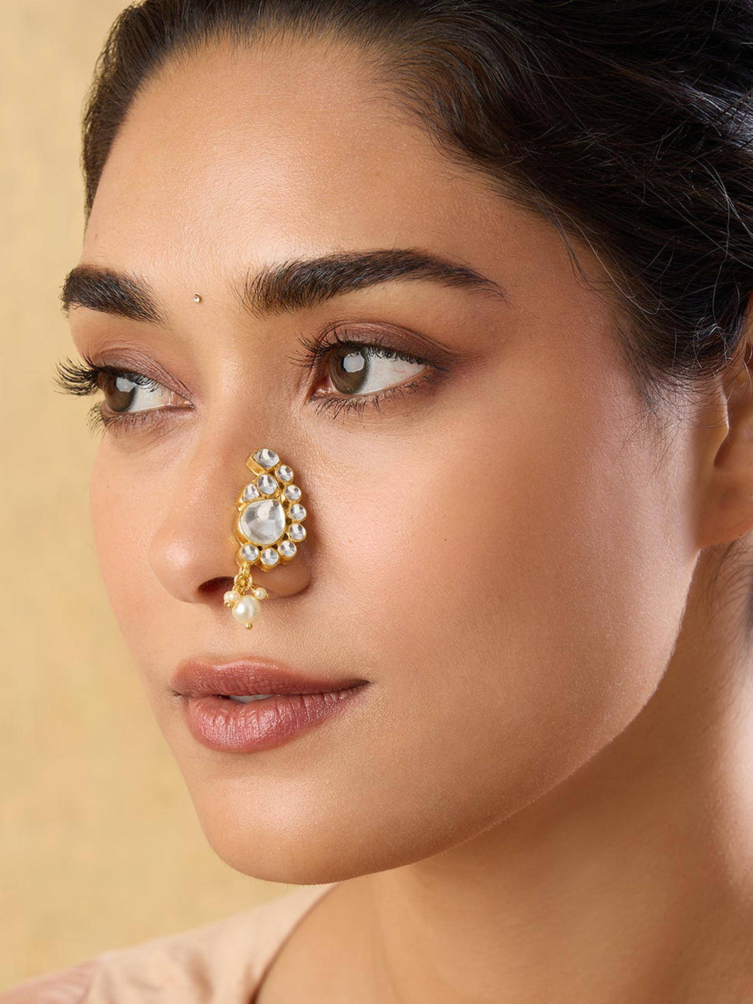 Indinoor Kundan Nath Nose Ring