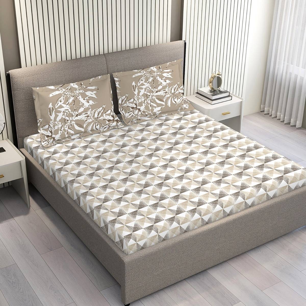 Layers 100% Cotton 150 Tc Grey Double Bedsheet with 2 Pillow Covers