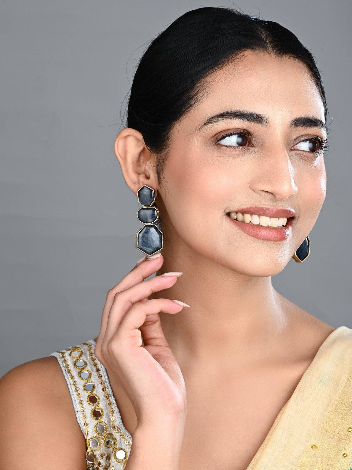 Anvik Geometric Black Statement Drop Earrings