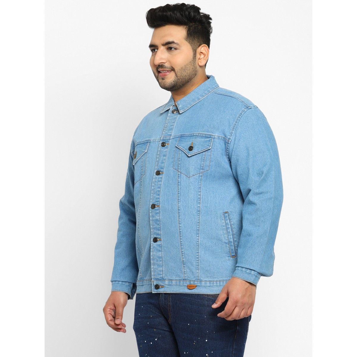 Buy Urbano Plus Men Light Blue Regular Fit Washed Full Sleeve Denim ...