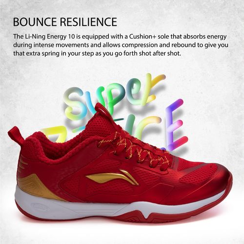 Li-Ning Energy 10 Non-marking Cushion Badminton Shoe Red, Gold