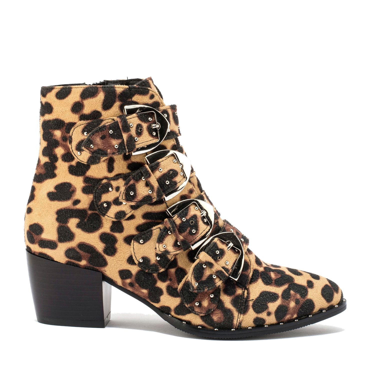 leopard print buckle boots
