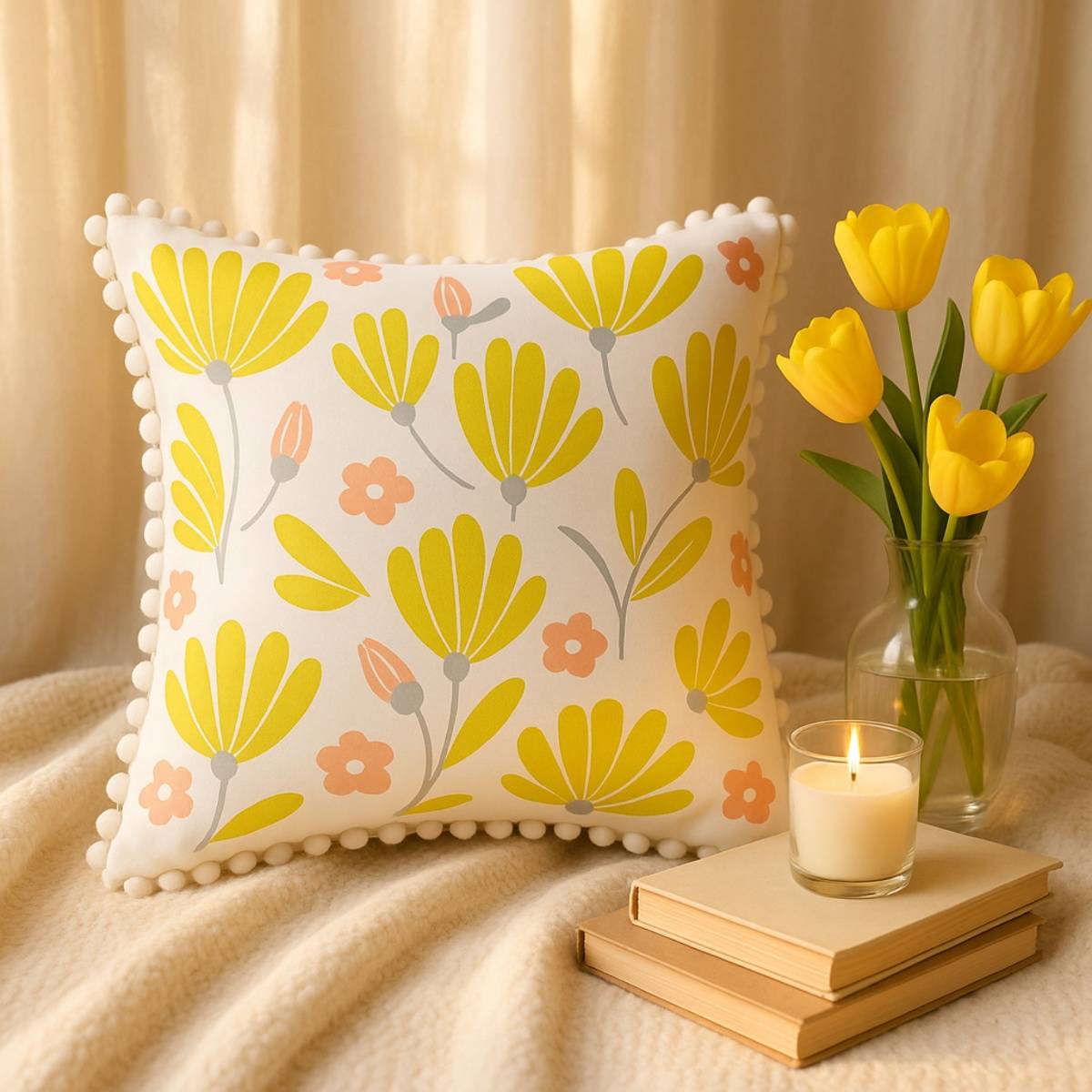THROW PILLOW Floral Bloom Cushion Cover (16X16 Inches)
