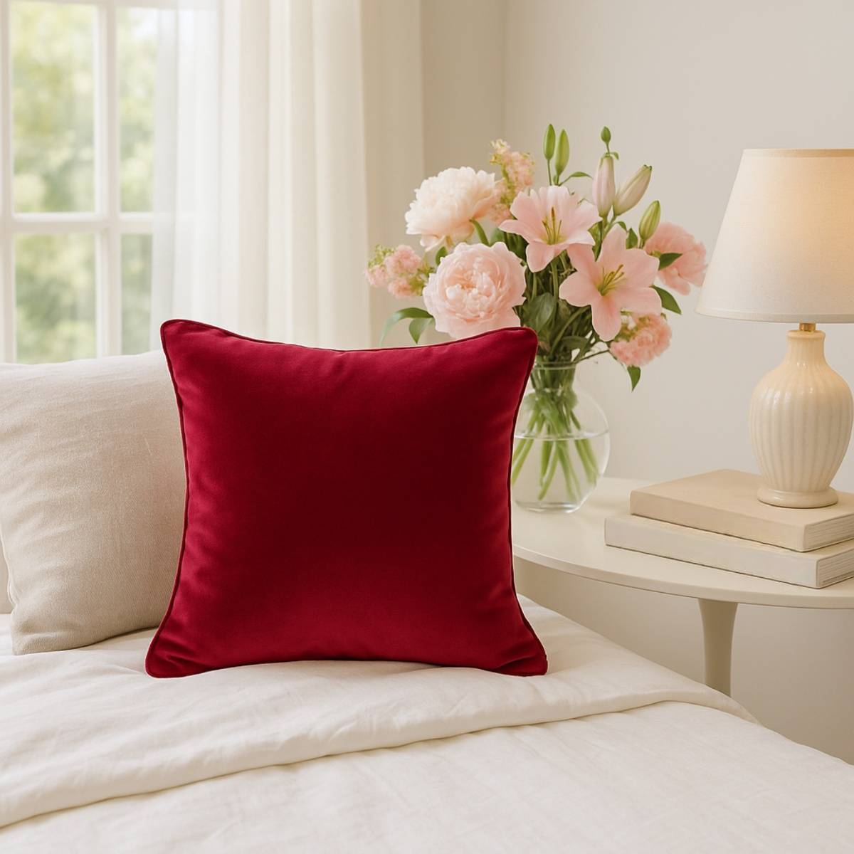 THROW PILLOW Luxurious Maroon Velvet Cushion Covers (16X16 Inches)