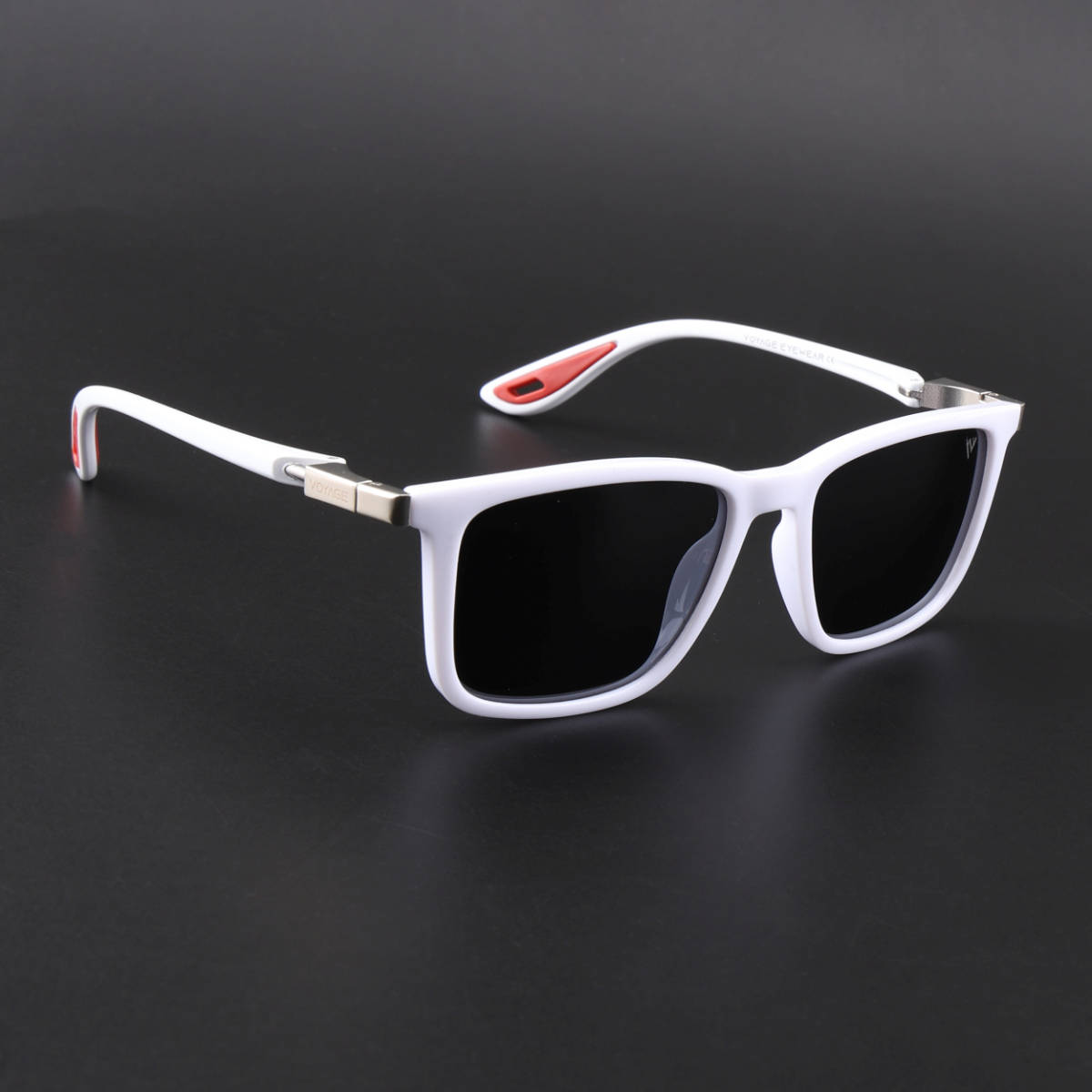 Voyage Unisex Square Polarized Sunglasses Black Lens with White Frame (PMG6636) (53)