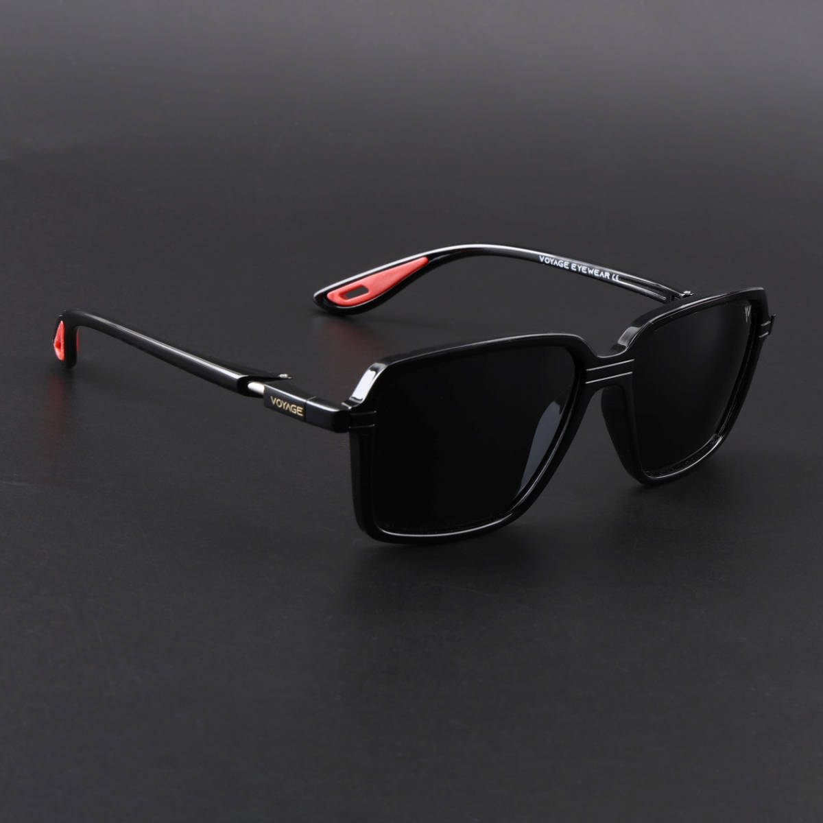 Voyage Unisex Square Polarized Sunglasses Black Lens with Shine Black Frame (PMG6653) (57)