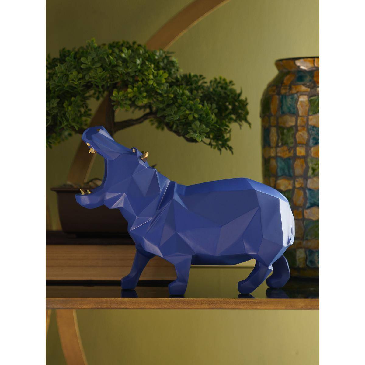 Pure Home + Living Blue Polyresin Hippopotamus Figurine