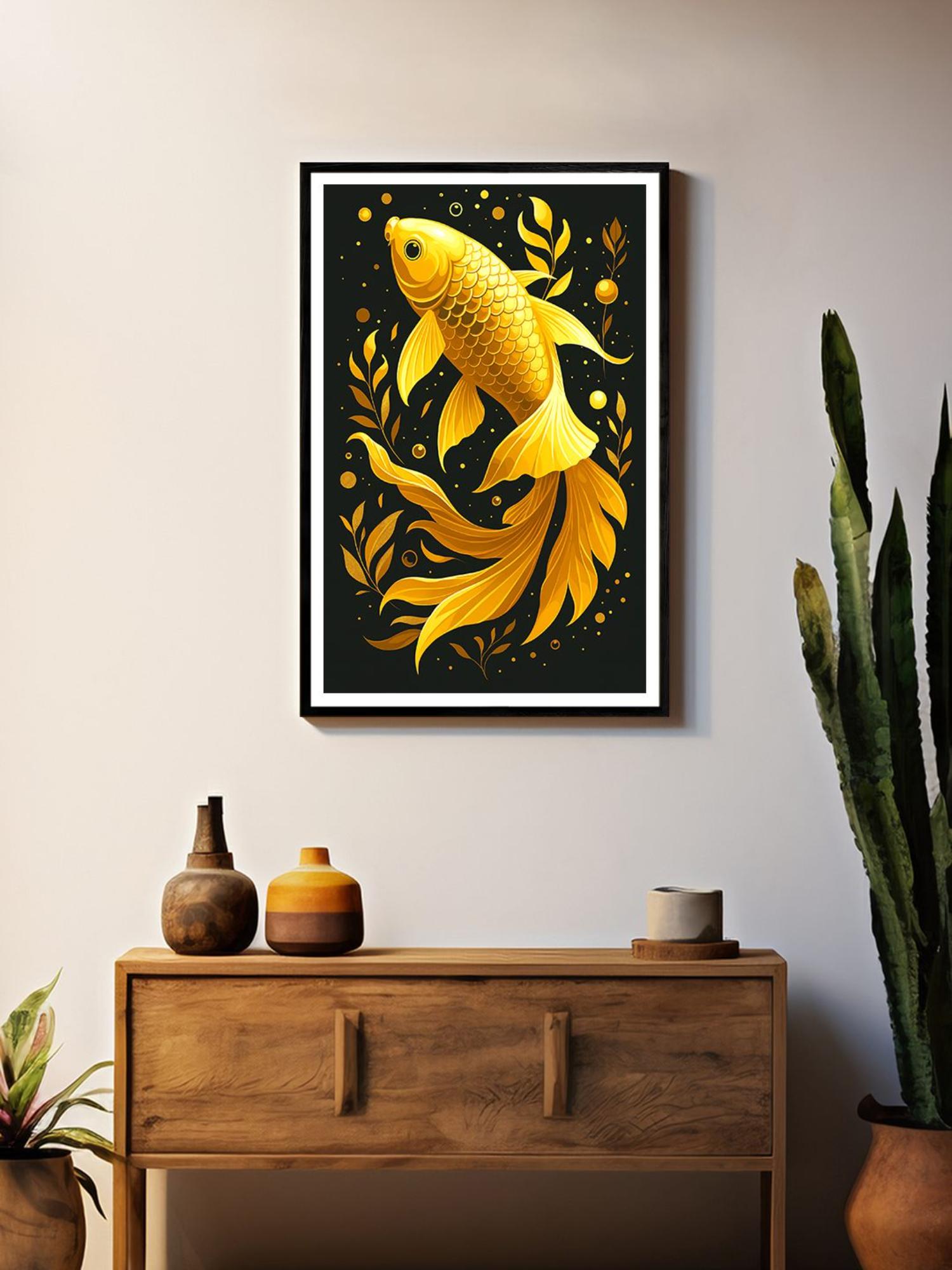 Buy 999Store Golden Koi Fish Black Background Box Fiber Canvas