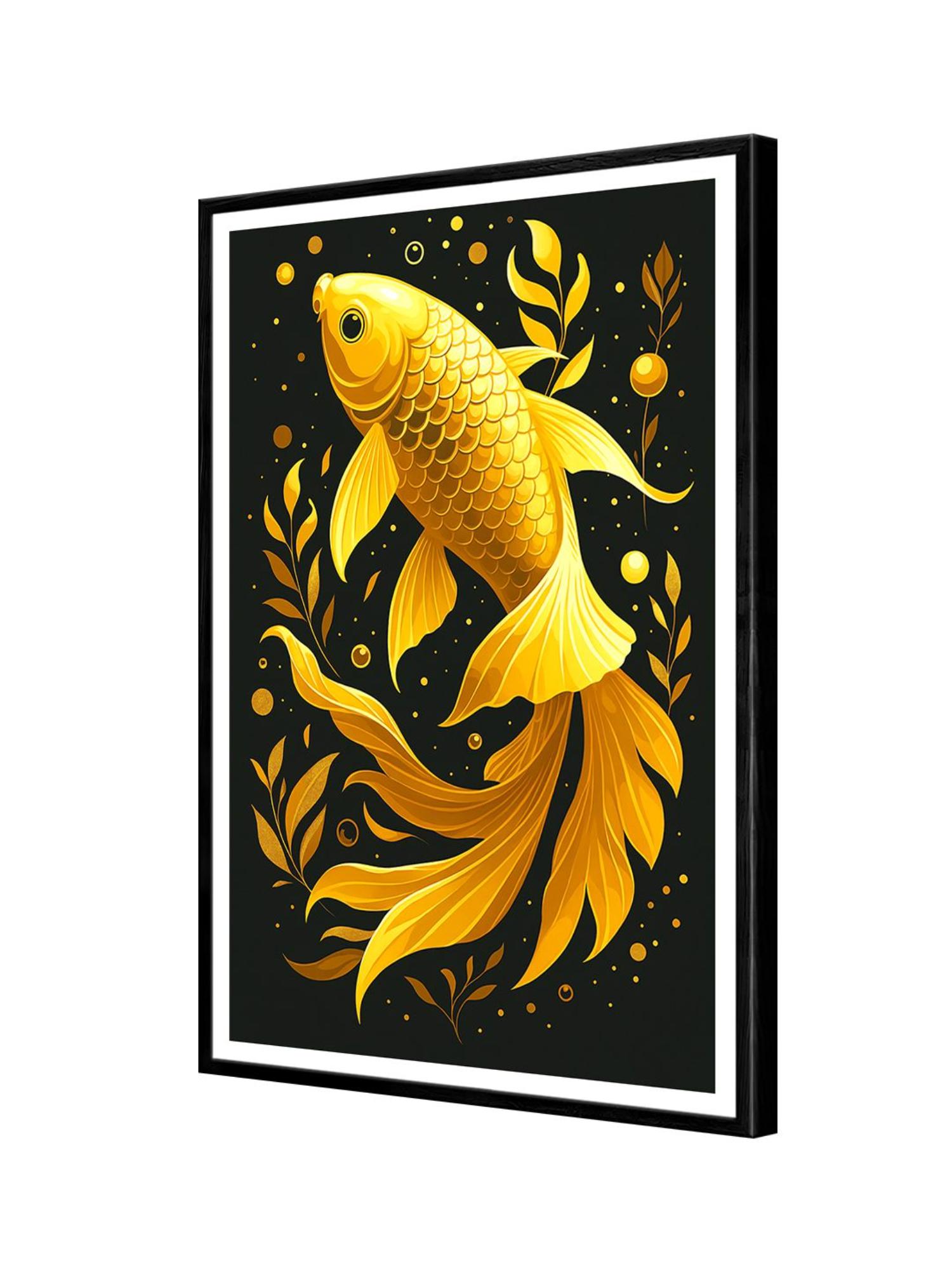 水墨画 鯉 金色フレーム Buy 999Store Golden Koi Fish Black Background Box Fiber Canvas