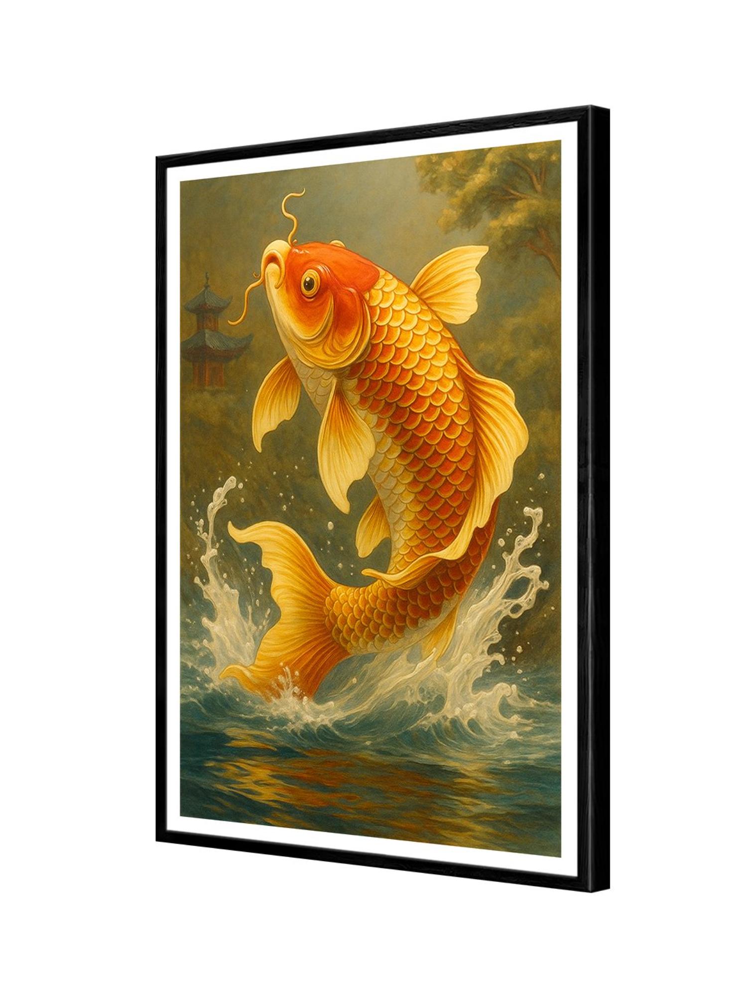 Buy 999Store Jumping Koi Fish Scene with Pagoda Box Fiber Canvas