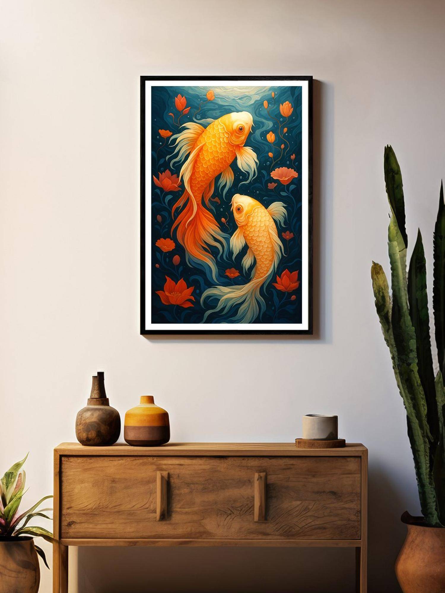 999Store Floral Goldfish Serene Underwater Scene Painting