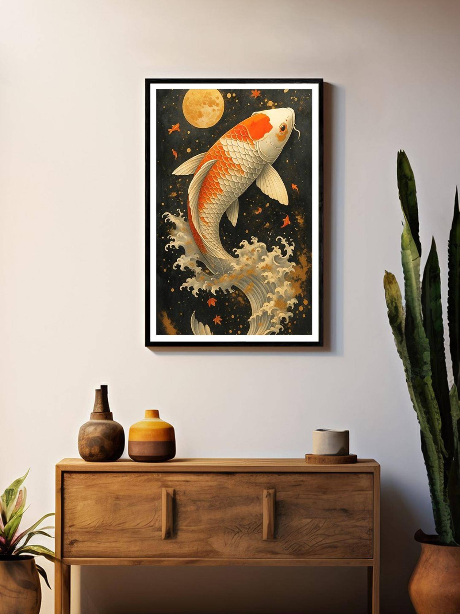 999Store Multi-Color Moonlight Leap Koi Fish Box Fiber Canvas Painting