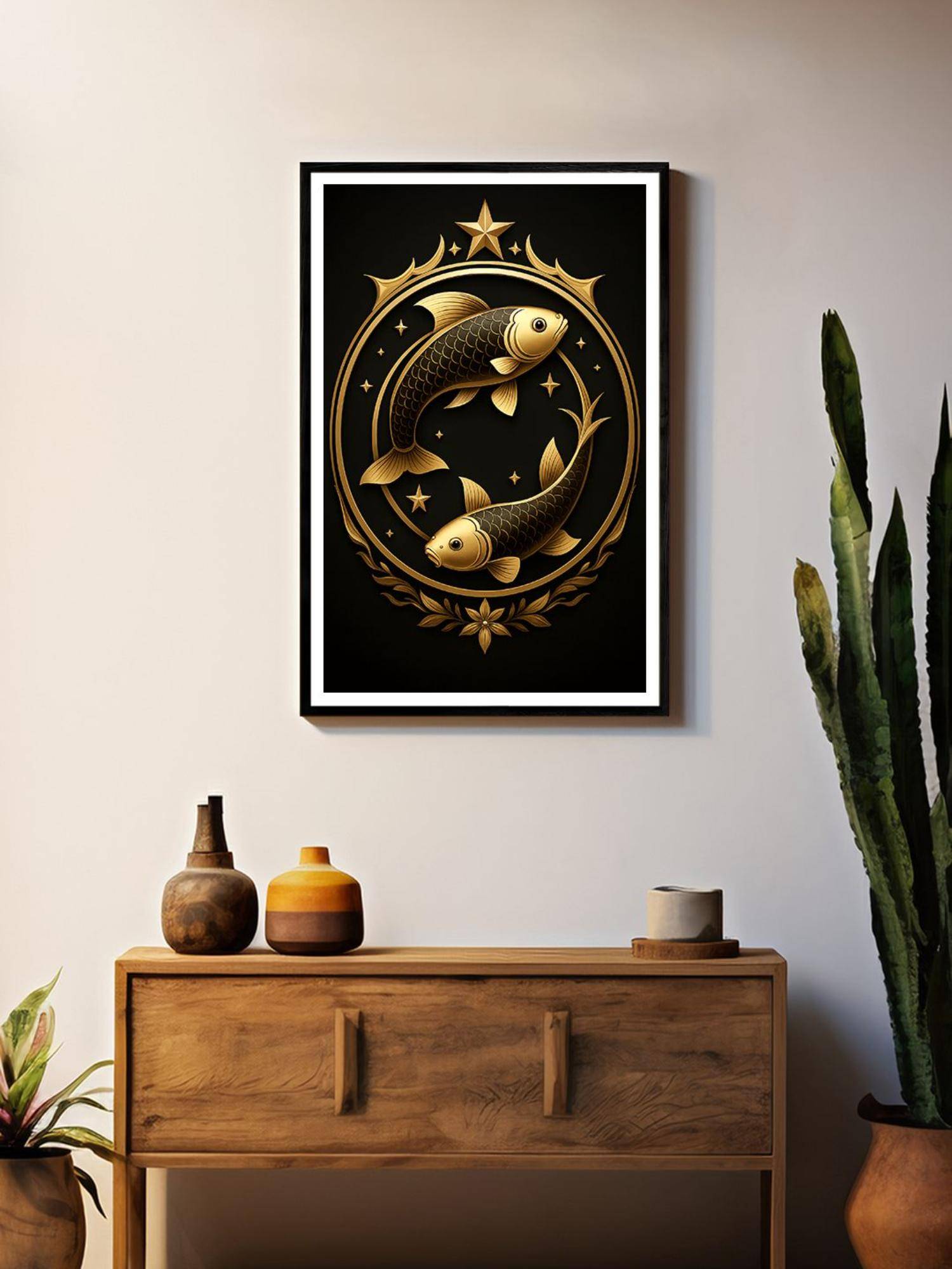 999Store Gold-Black Twin Koi Fish Box Fiber Canvas Painting