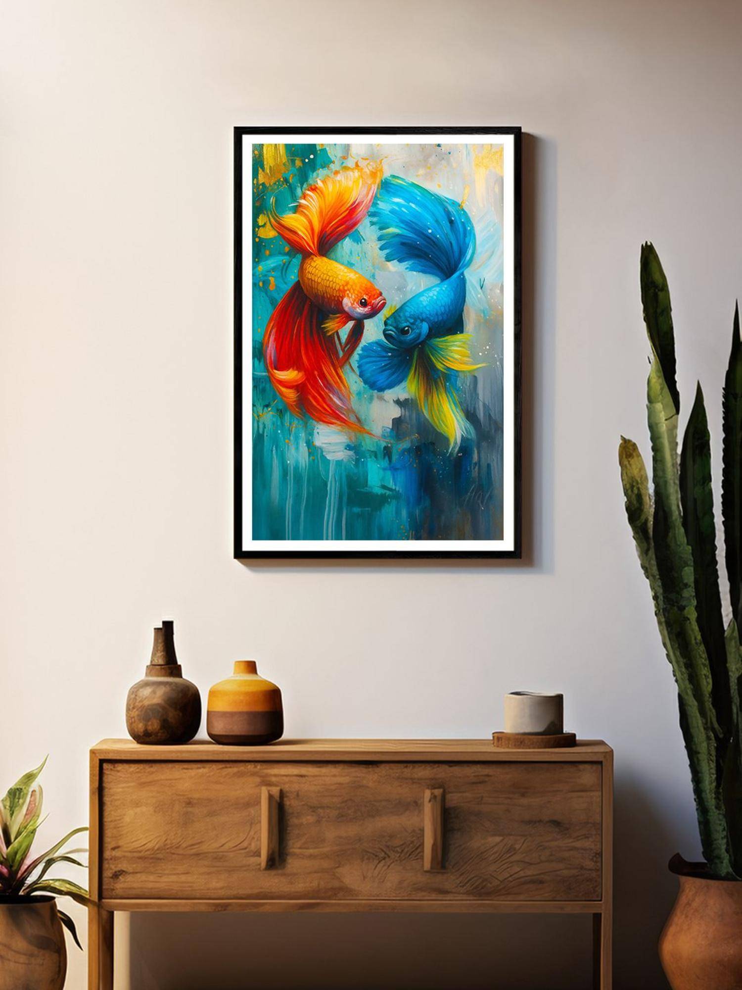 999Store Multi-Color Dual Betta Fish Abstract Canvas Painting