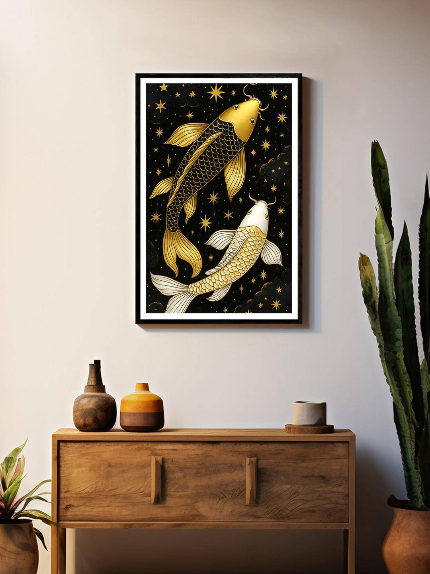 999Store Celestial Gold and White Koi Fish Canvas Painting
