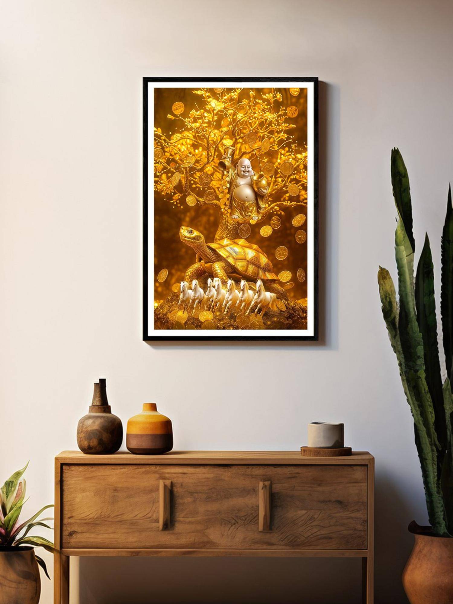 999Store Golden Buddha with Turtle and Horses Painting
