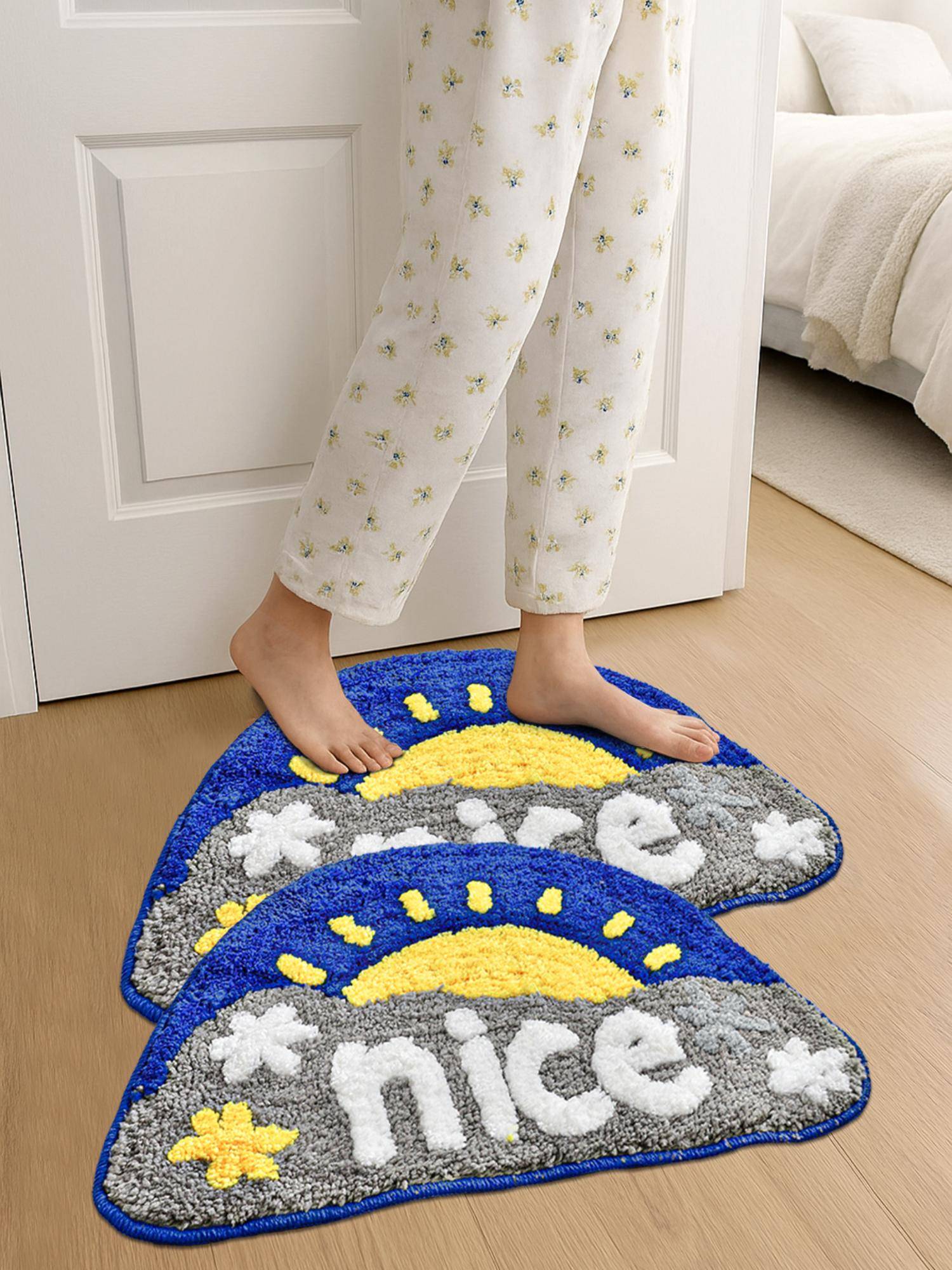 FABINALIV Multi-Color Graphic Cotton Blend Anti Skid Door Mats (Pack of 2)
