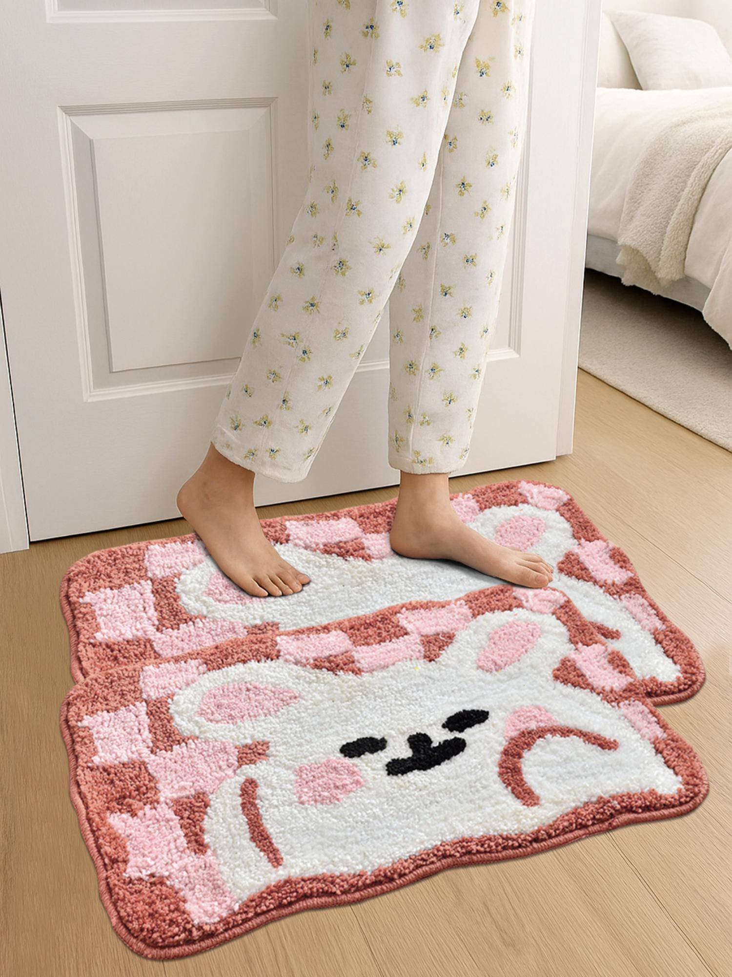 FABINALIV Multi-Color Graphic Cotton Blend Anti Skid Door Mats (Pack of 2)