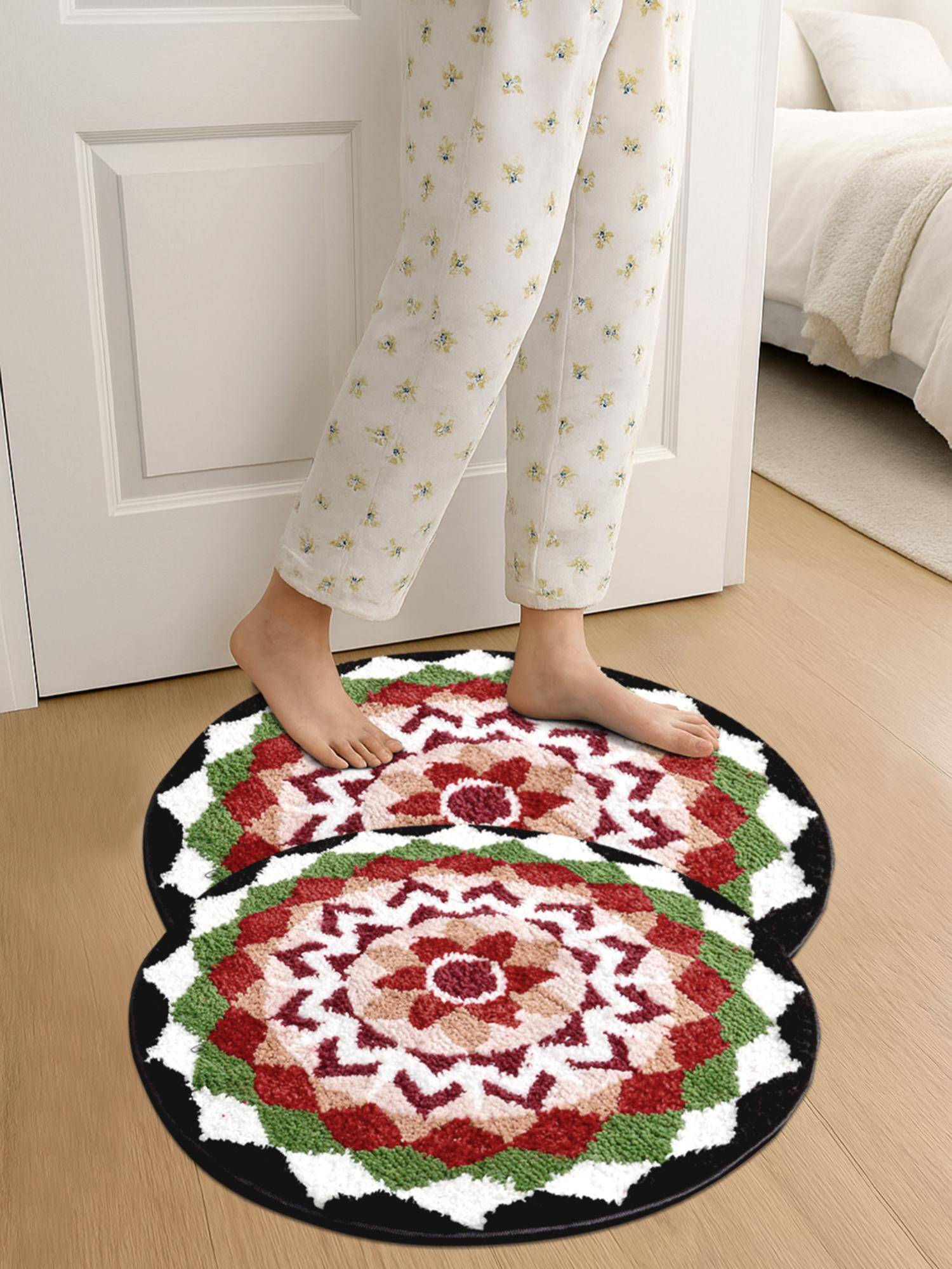 FABINALIV Multi-Color Ethnic Cotton Blend Anti Skid Door Mats (Pack of 2)