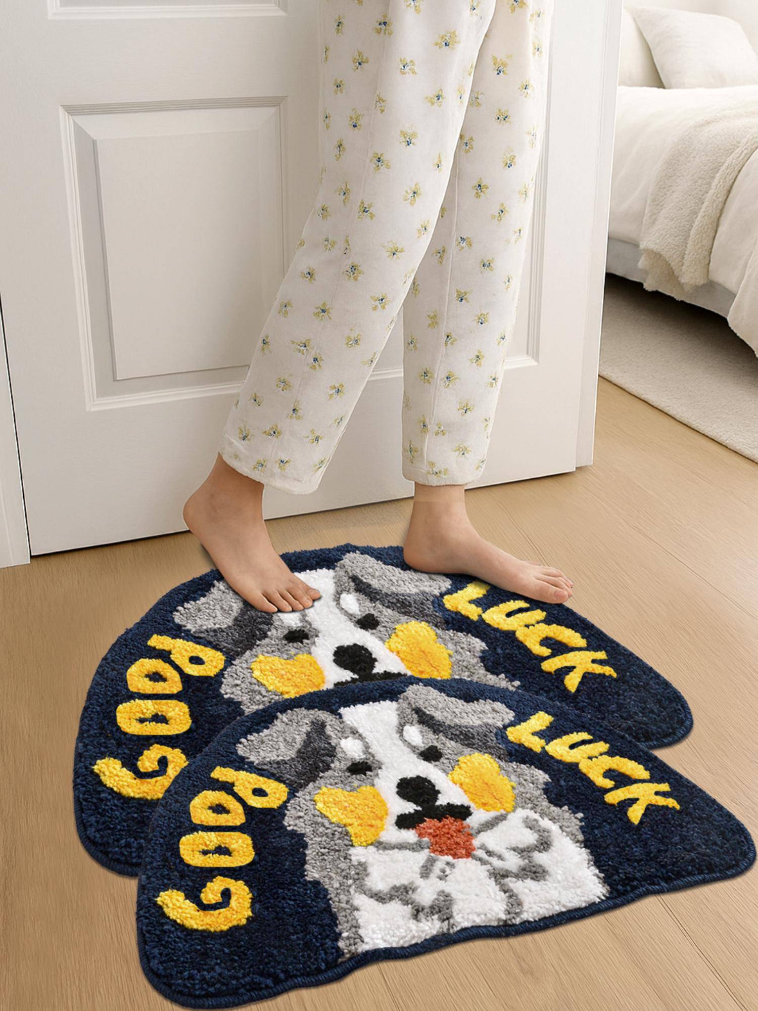FABINALIV Multi-Color Graphic Cotton Blend Anti Skid Door Mats (Pack of 2)