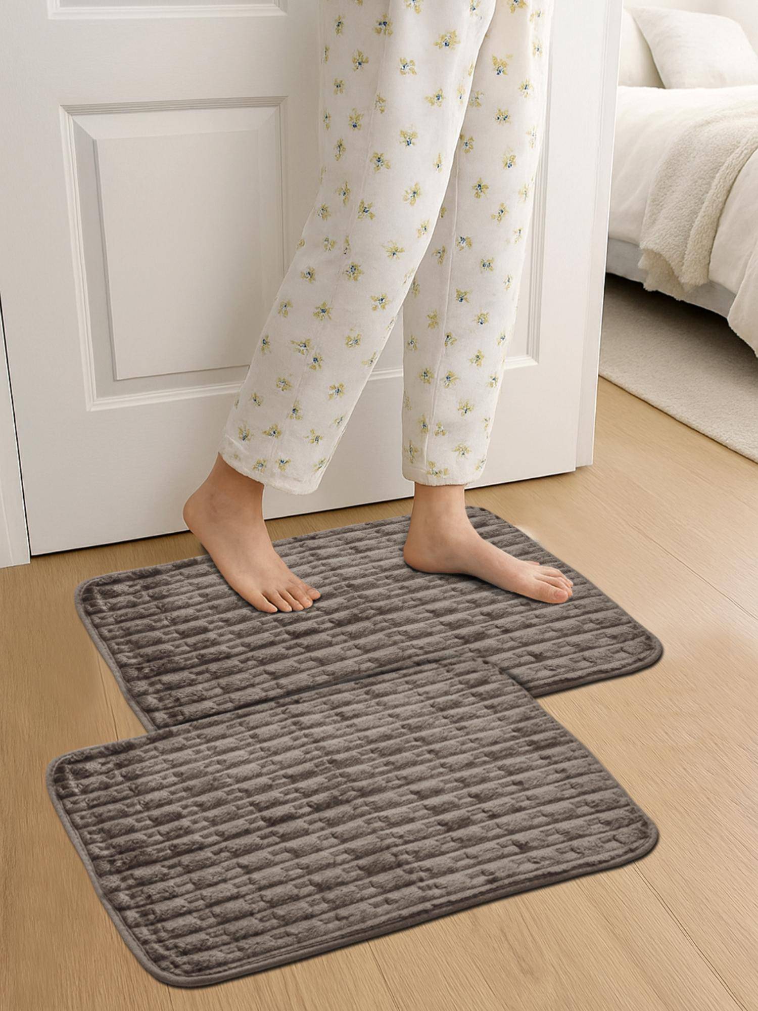 FABINALIV Grey Cotton Blend Ultra Soft Anti Skid Door Mats (Pack of 2)