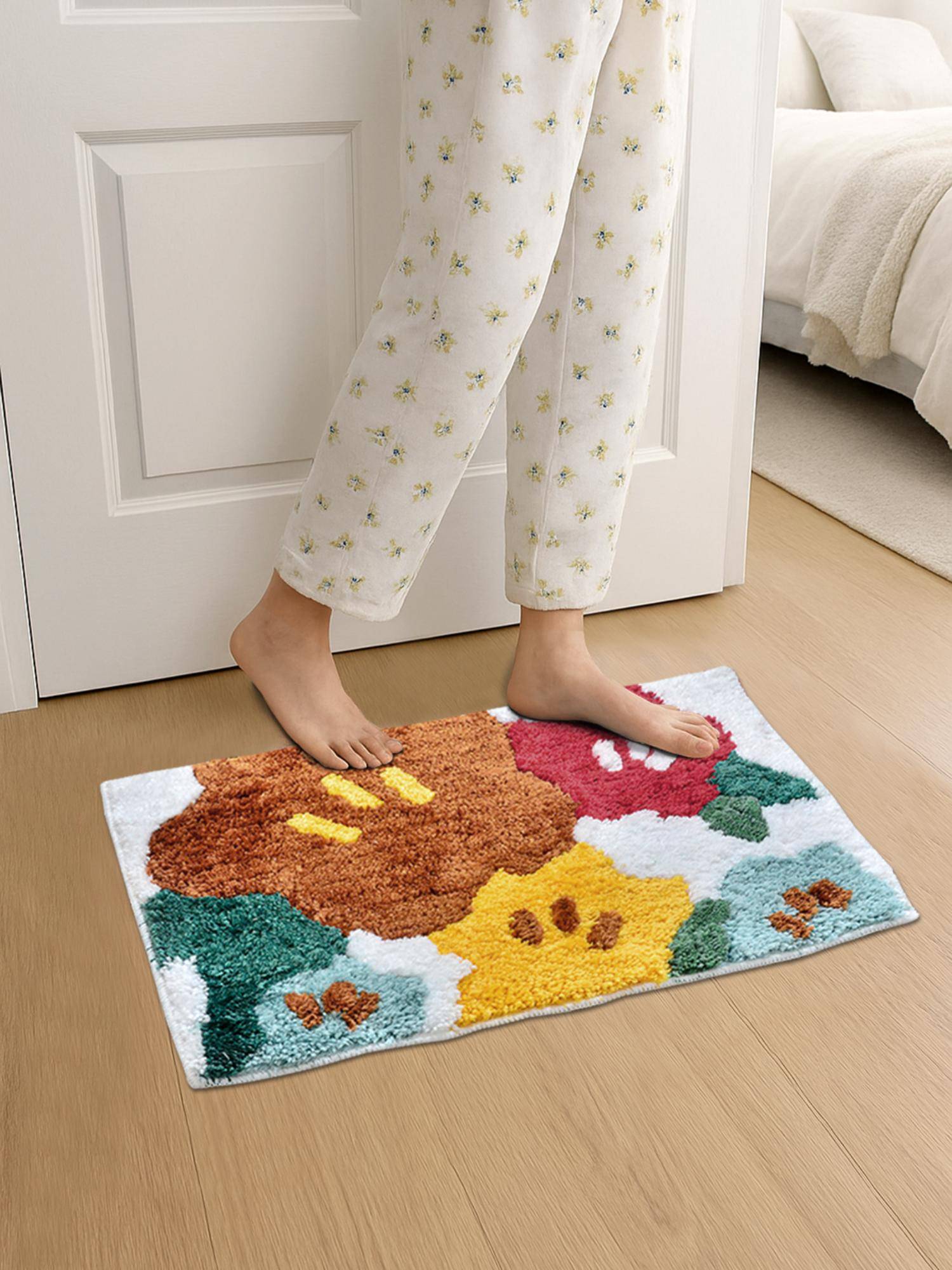 FABINALIV Multi-Color Quirky Cotton Blend Anti Skid Door Mat