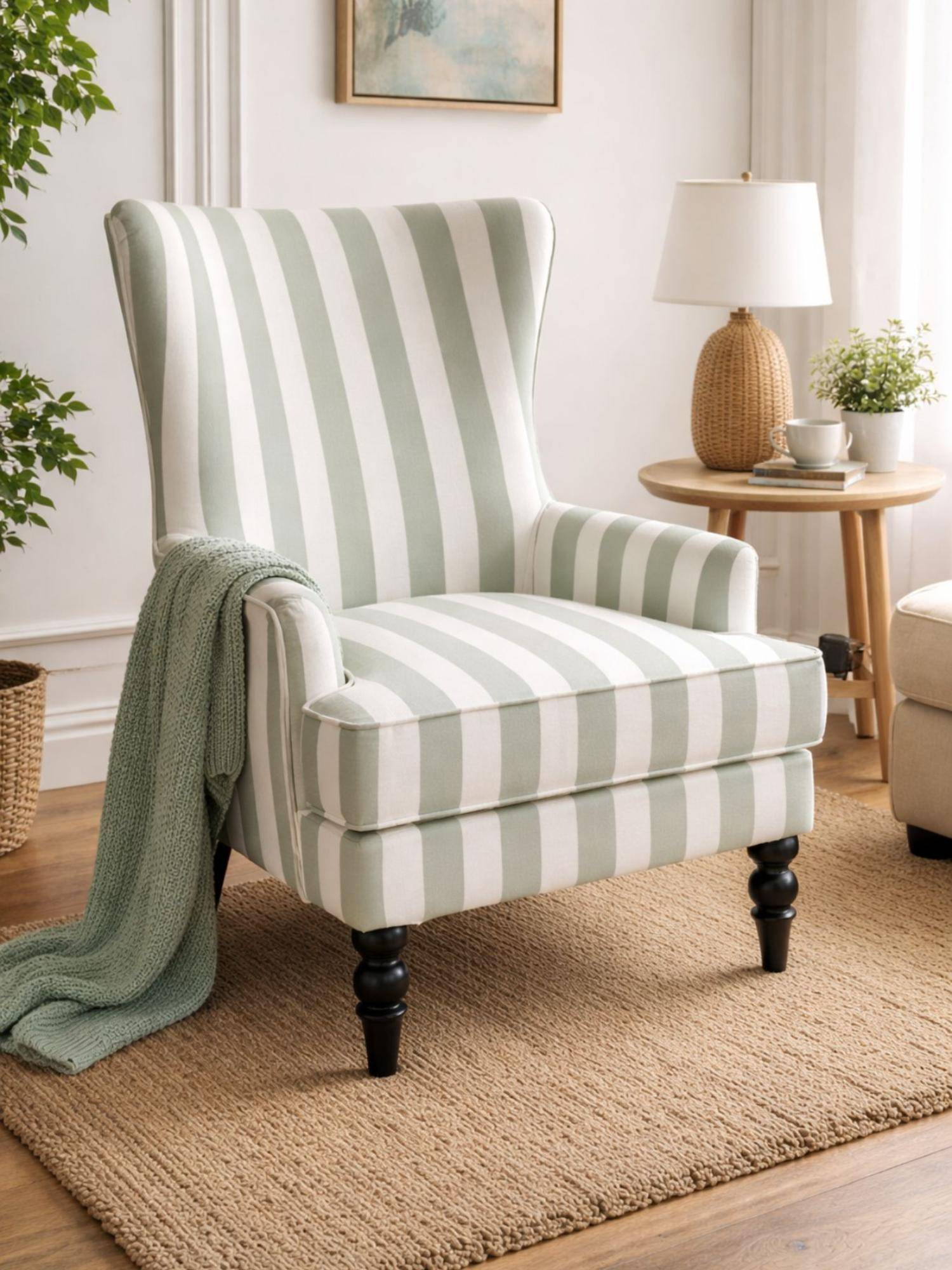 JABRIX Sage Green Classic Stripes Accent Chair
