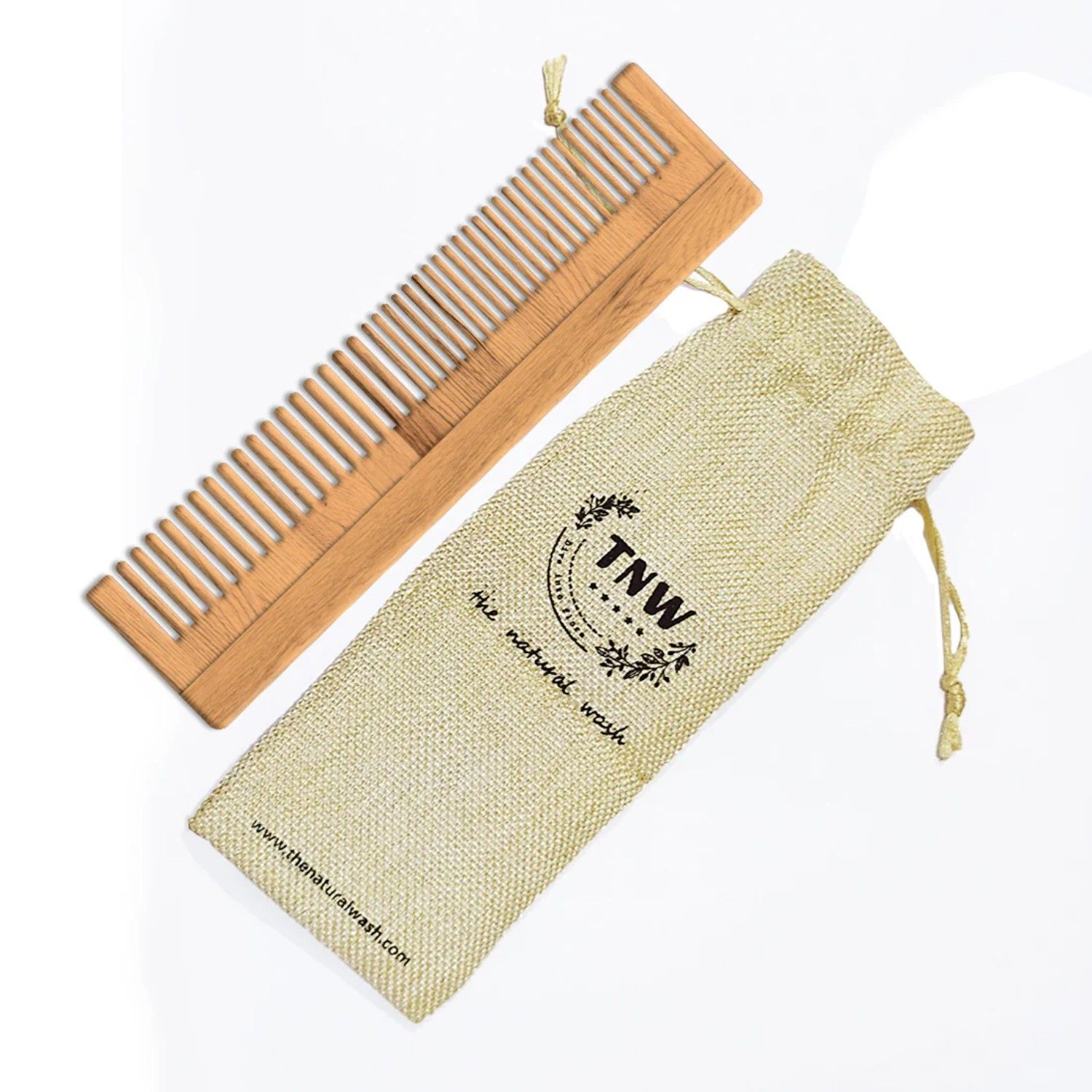 TNW The Natural Wash Neem Wood Anti-Dandruff Comb Wide Tooth wooden Comb to Reduce Hairfall