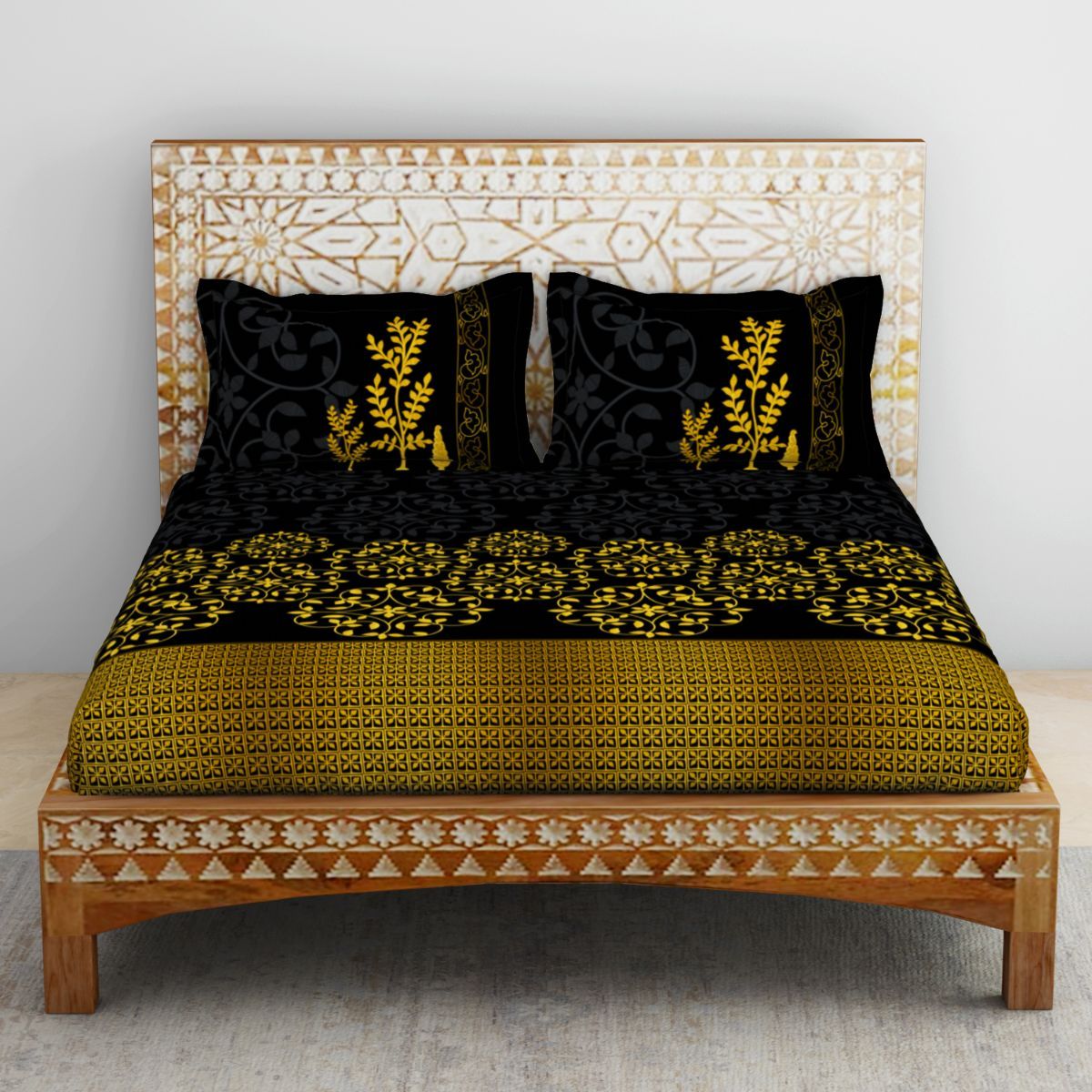 Buy SPACES Gold 100% Cotton Bedsheet-Black (King) Online