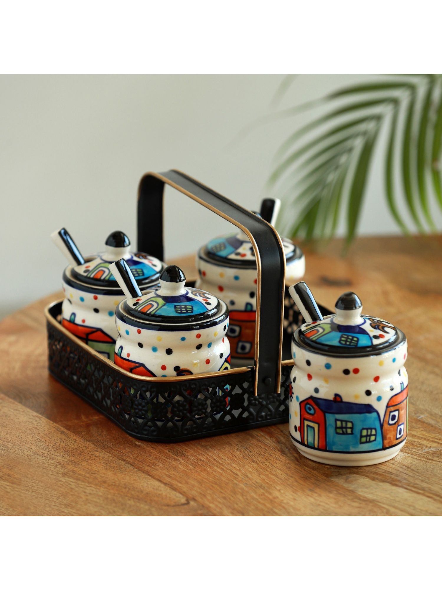 Buy ExclusiveLane The Hut Multi-Purpose Ceramic Jars With Spoons