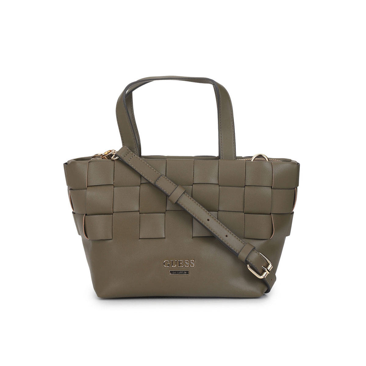 Guess Women Olive Textured Satchel Bag with Detachable Strap