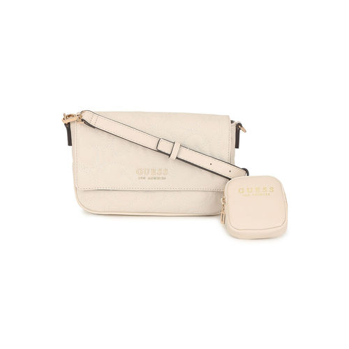 Buy Guess Women Cream Textured Sling Bag with Detachable Strap