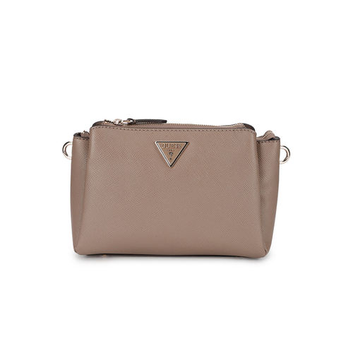 Guess Women Taupe Textured Sling Bag with Detachable Strap