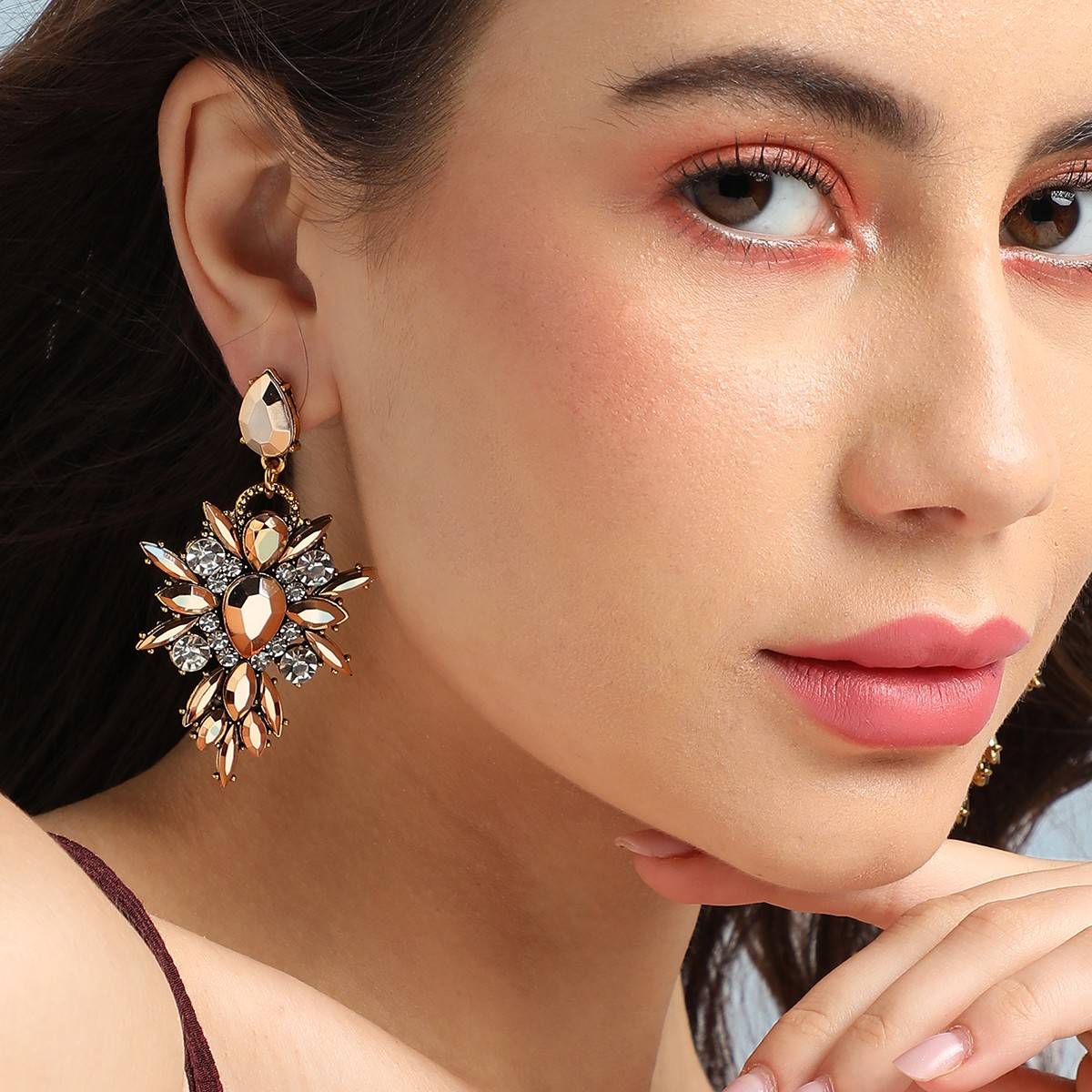 SOHI Women Gold Crystal Drop Earrings