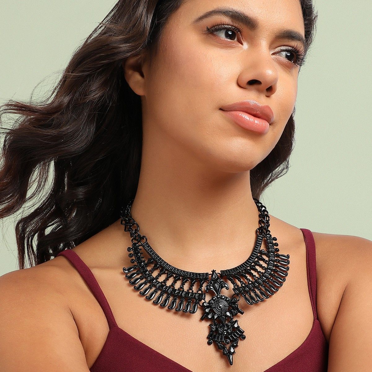 Black Indian Jewellery Copper Gold Plated Necklace Set for Women - Quail -  3773237