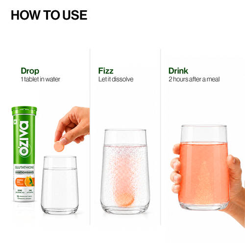 Buy OZiva Bioactive Gluta Fizzy (L-Glutathione), Reduce Cellular Damage on Skin- Orange (Pack of 2) Online