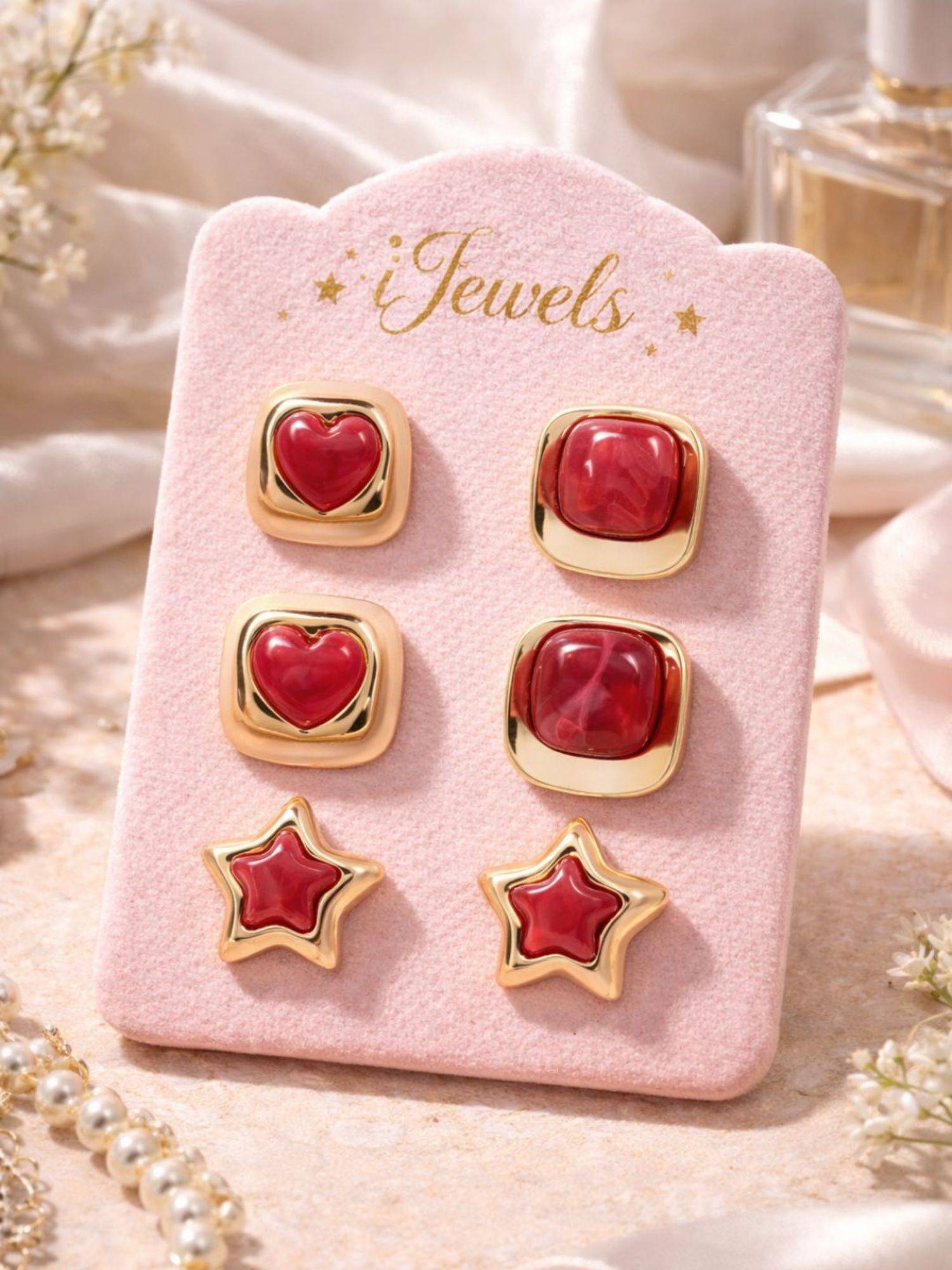 I Jewels Designer Red And Gold Contemporary Studs Earrings
