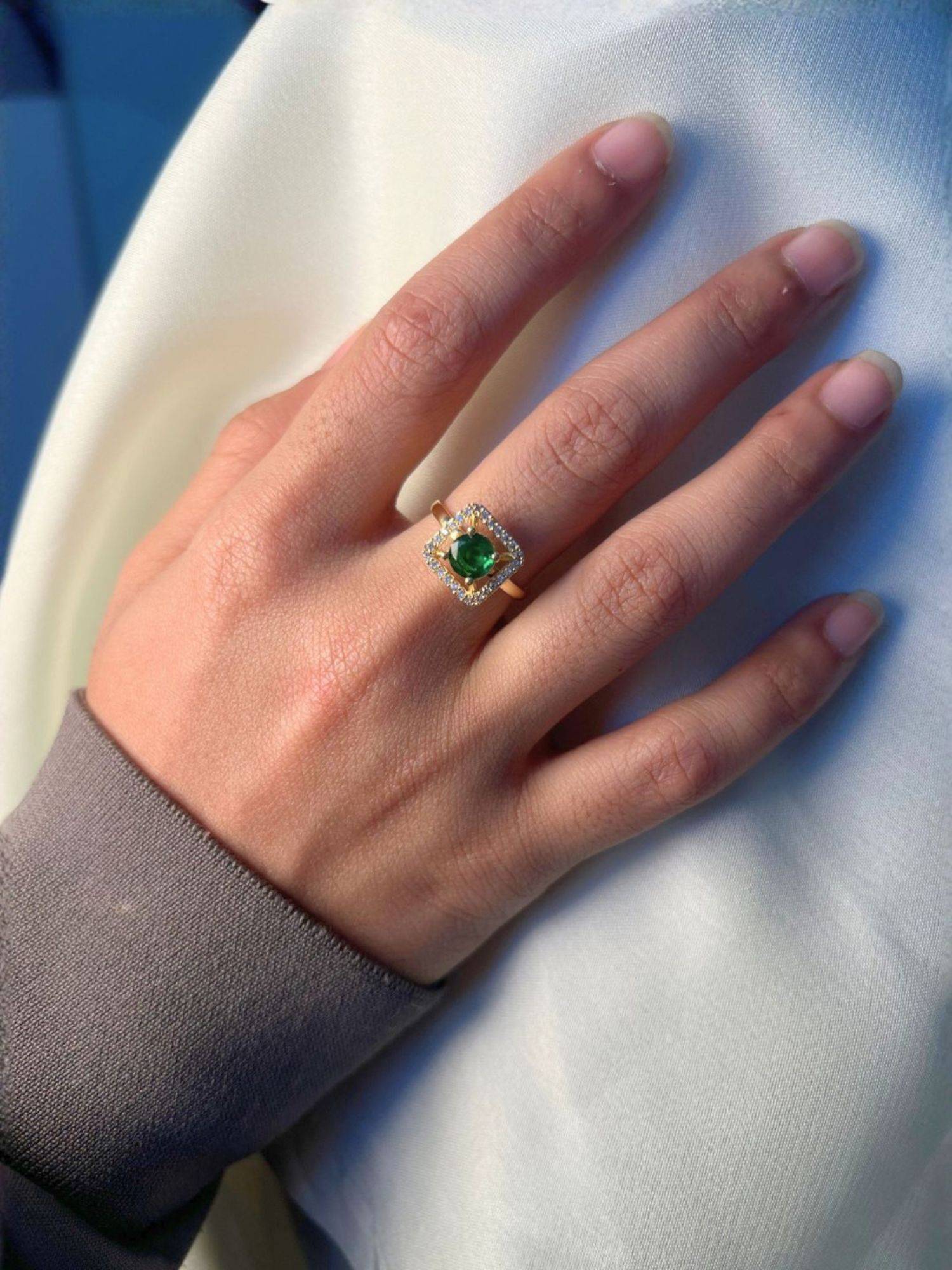 I Jewels Gold Plated Green AD Cubic Zirconia Studded Adjustable Finger Ring