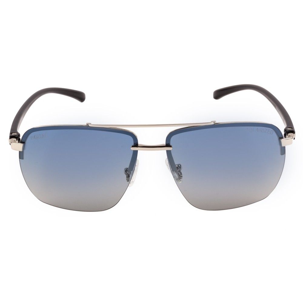 Equal Blue Color Sunglasses Rectangle Shape Half Rim Black Frame