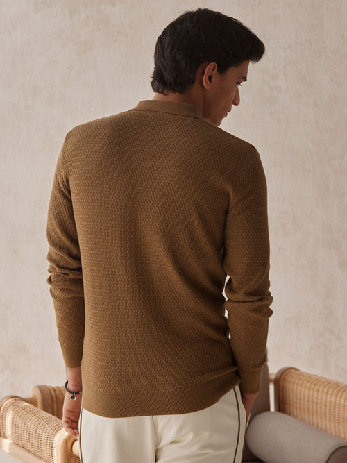 Buy Andamen Structure Brown Mens Full Sleeve Polo Sweater Regular